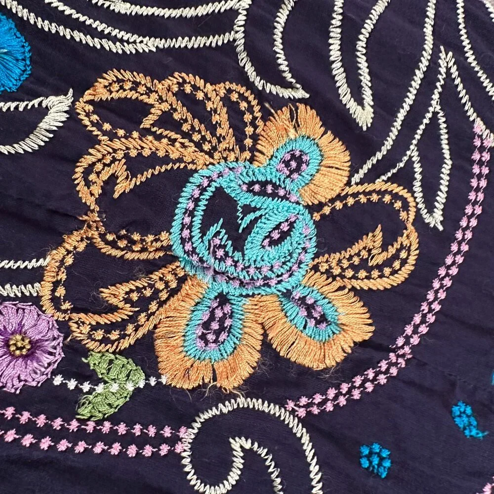 Maeve Anthropologie Kira Embroidered Tunic Dress Women's 10 Navy Blue - Picture 4 of 11